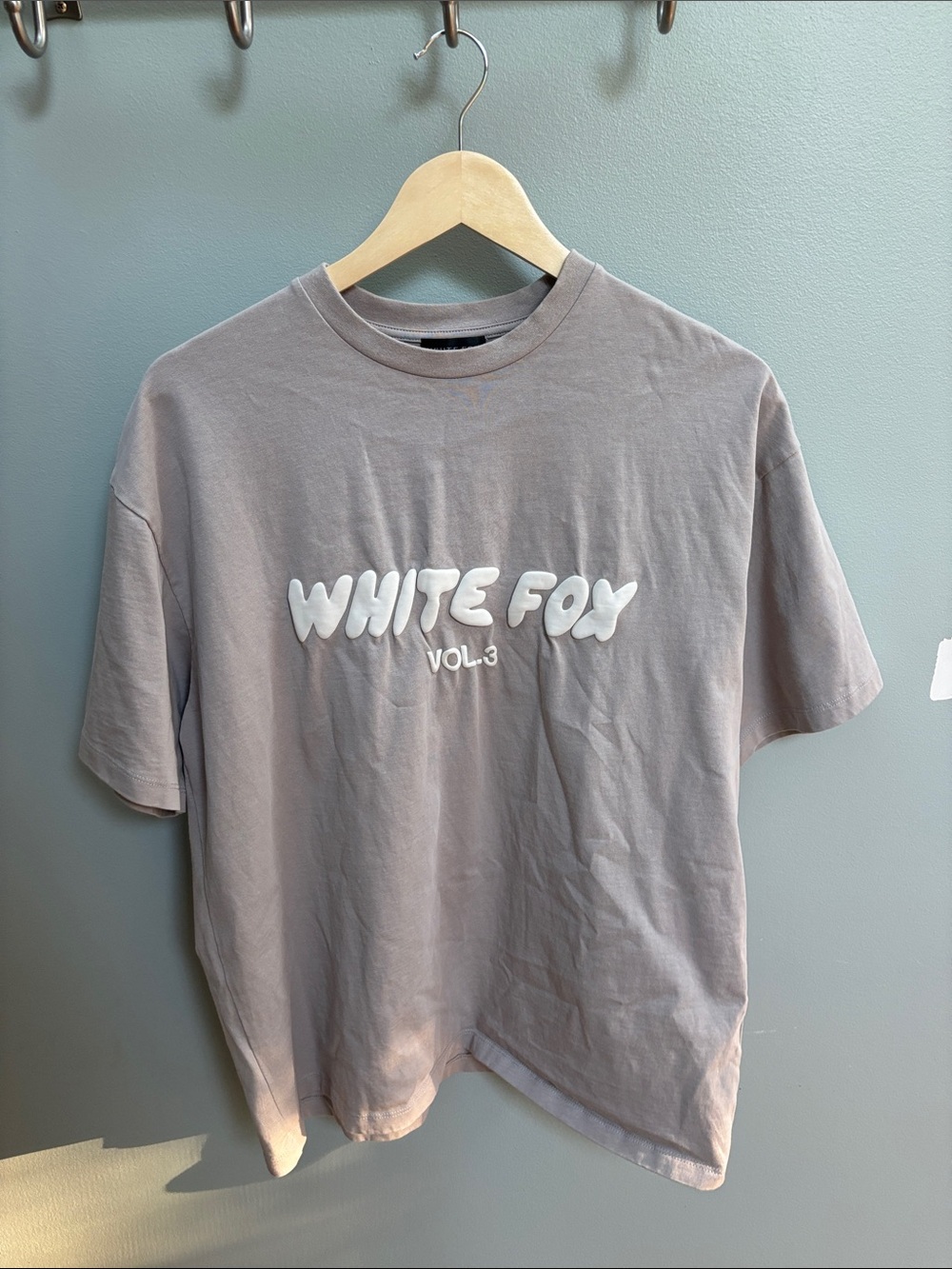 White Fox Boutique Taupe Graphic Tee with White Logo